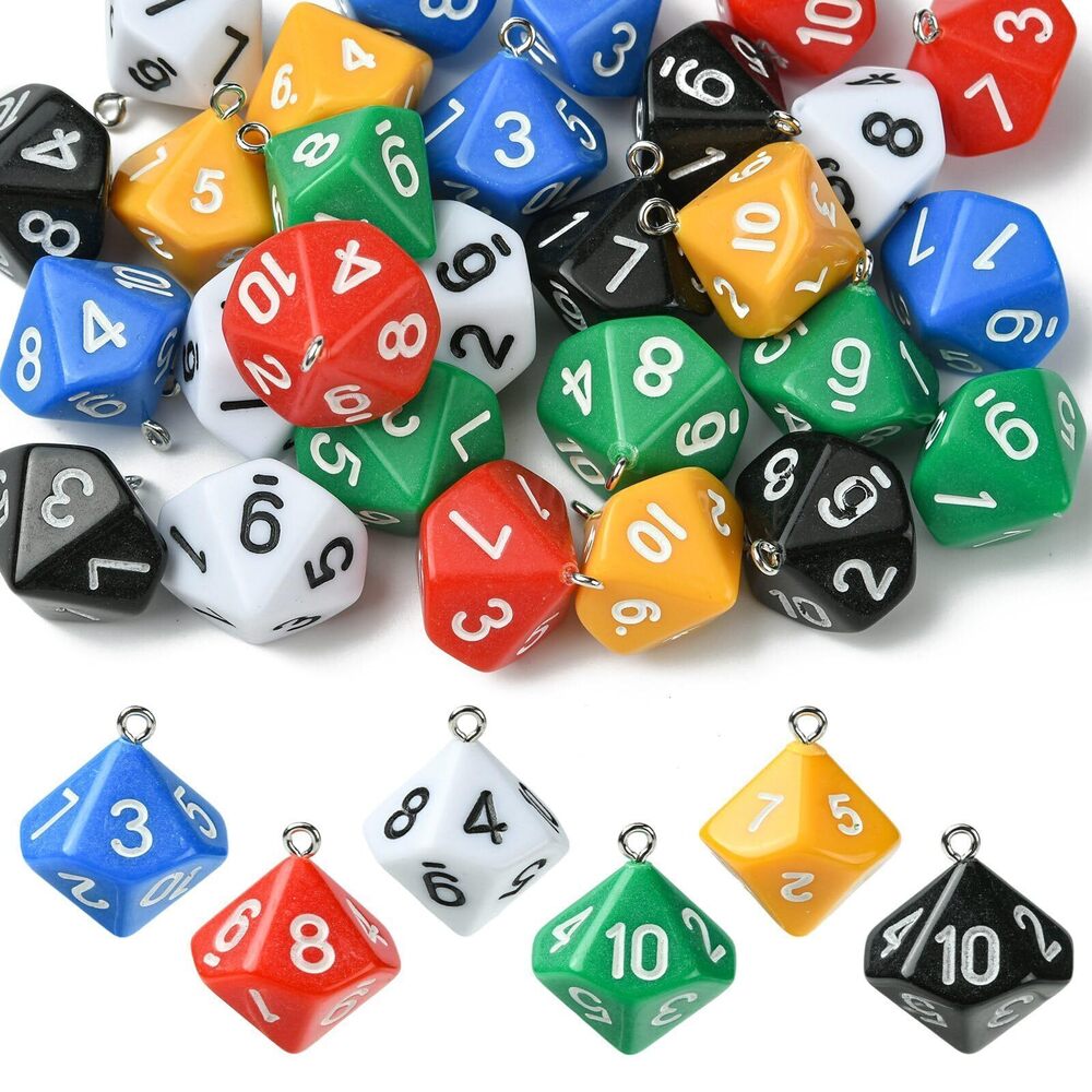 7867 10 Pcs Dice Charms for Jewelry Making Polyhedra D10 Dice Acrylic Charm